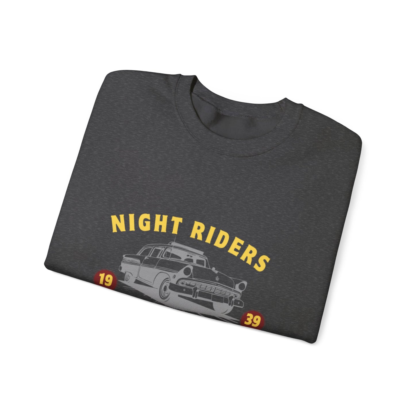 Night Riders Crewneck Sweatshirt - Vintage Car Design for Adventure Lovers