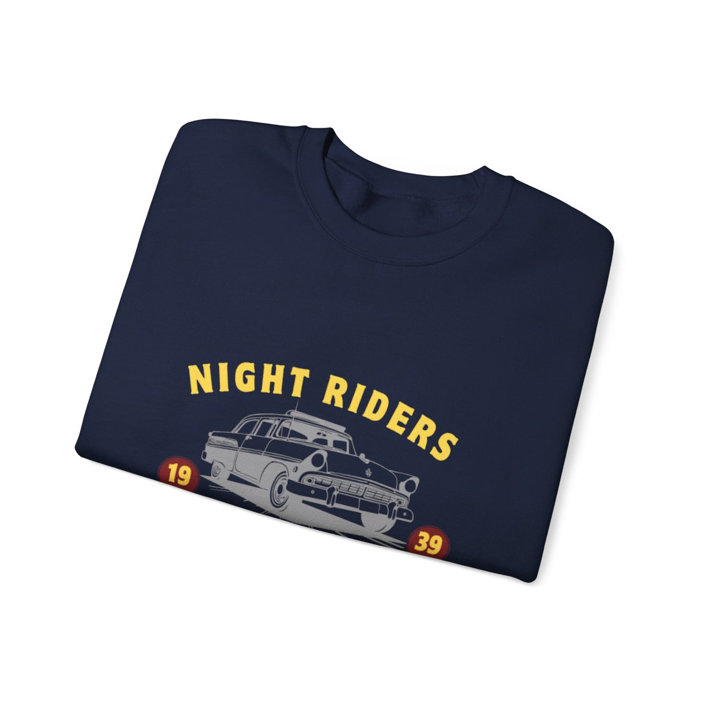 Night Riders Crewneck Sweatshirt - Vintage Car Design for Adventure Lovers
