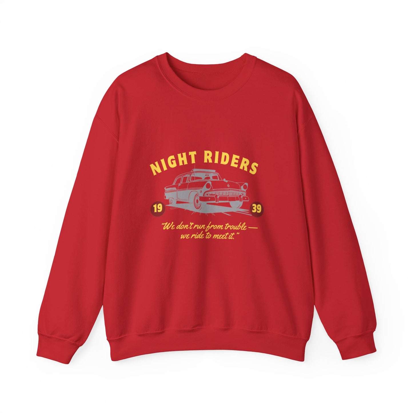 Night Riders Crewneck Sweatshirt - Vintage Car Design for Adventure Lovers