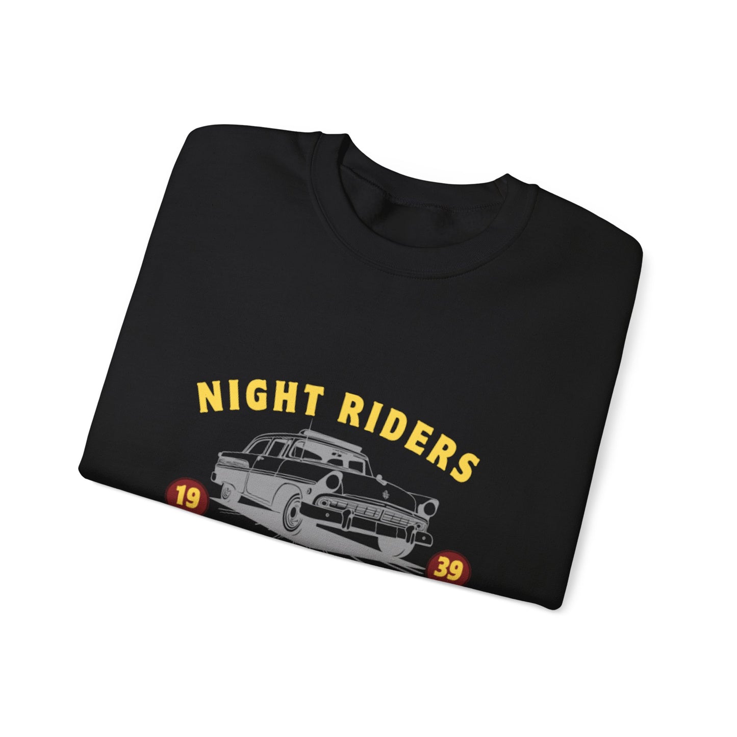Night Riders Crewneck Sweatshirt - Vintage Car Design for Adventure Lovers