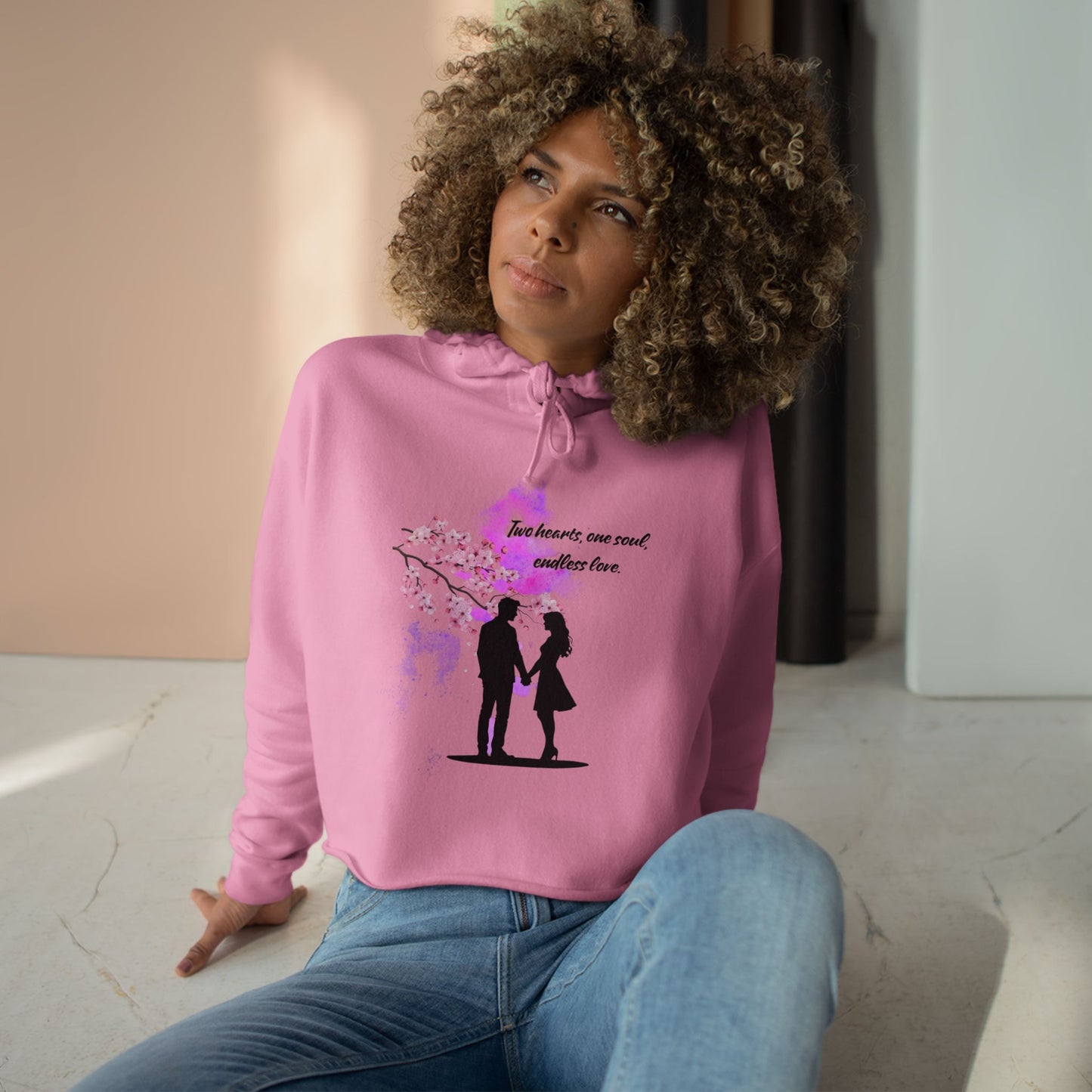 Romantic Crop Hoodie with Love Quote