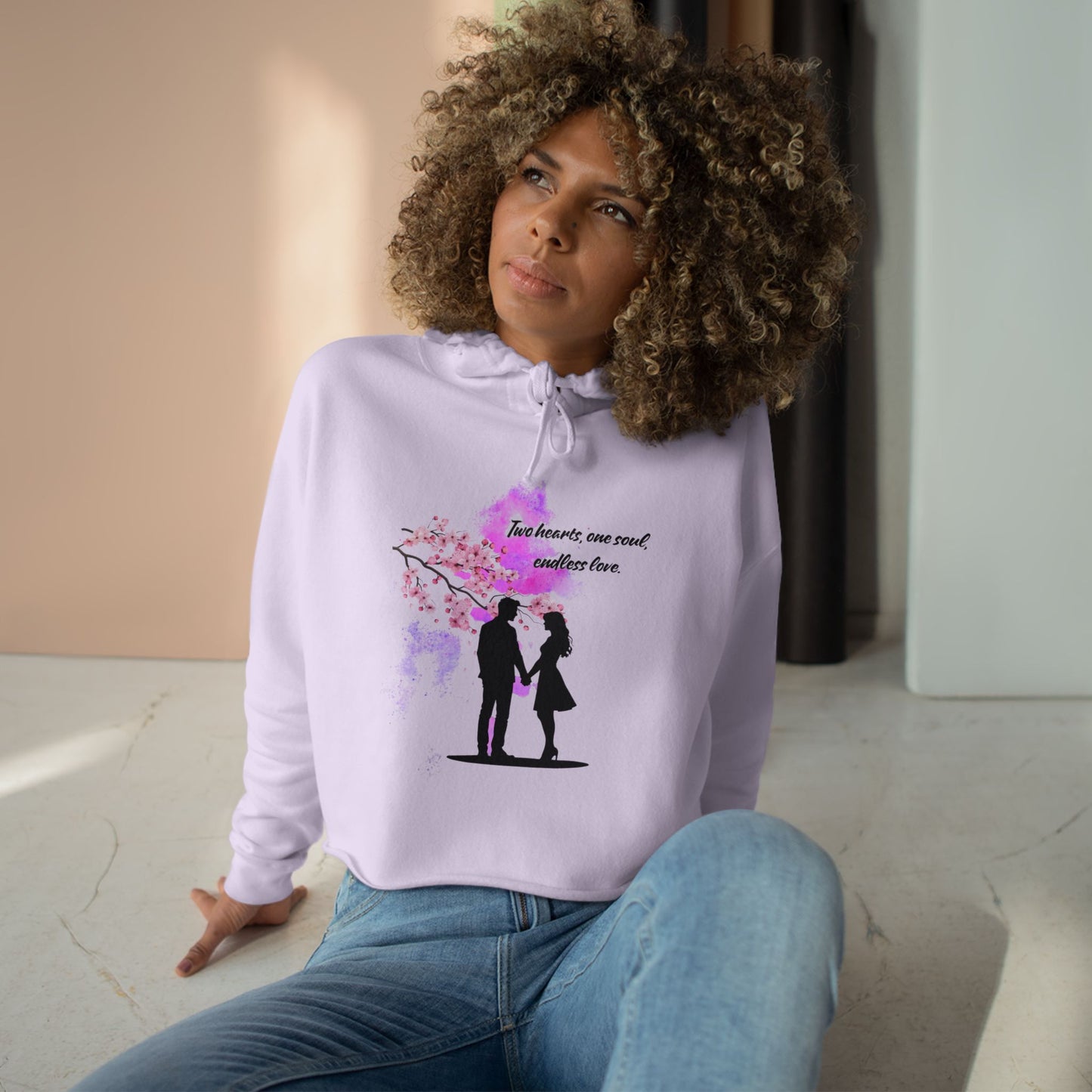 Romantic Crop Hoodie with Love Quote