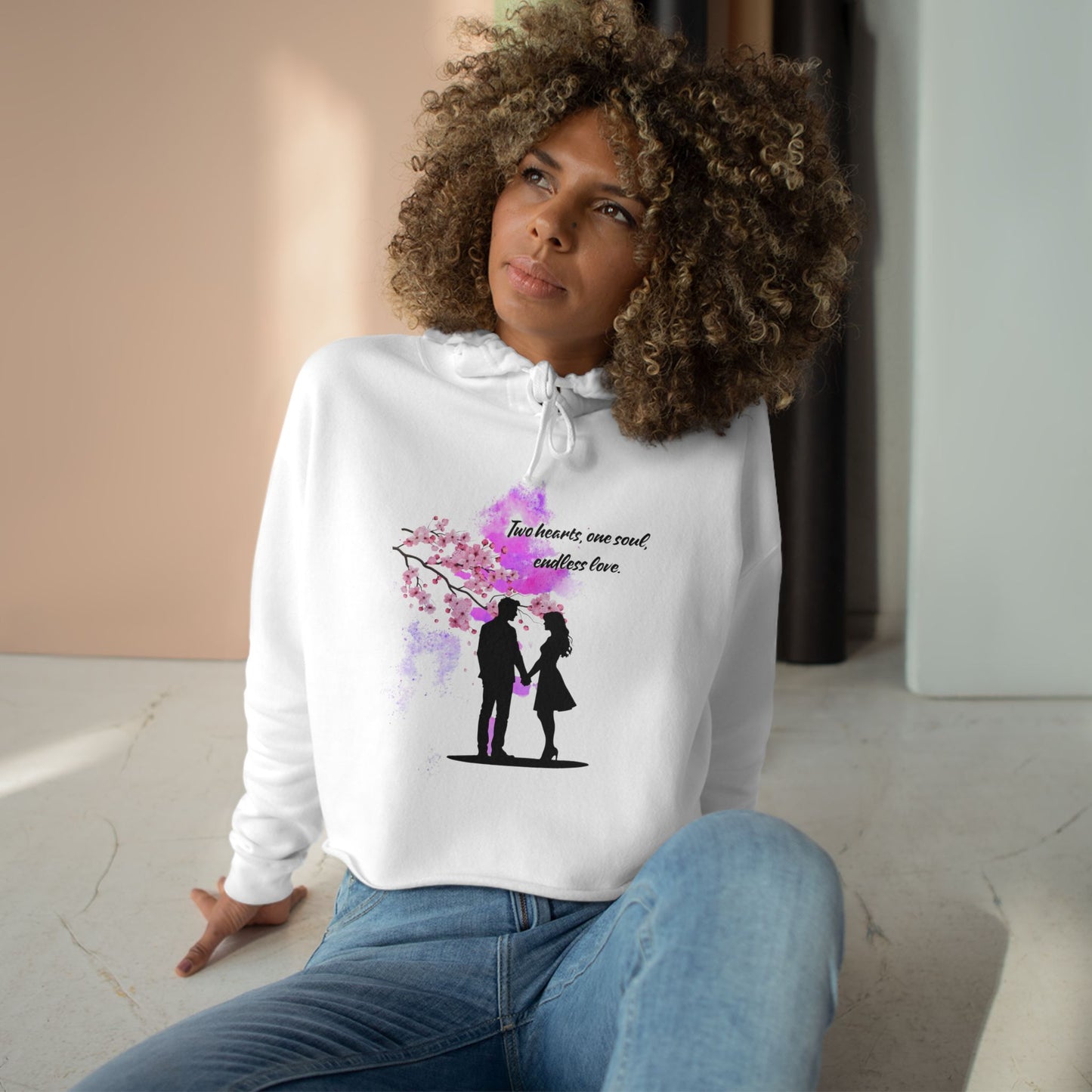 Romantic Crop Hoodie with Love Quote