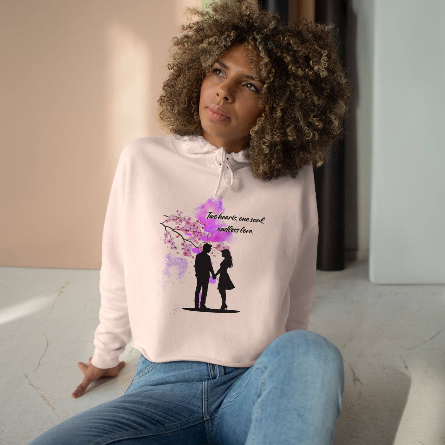 Romantic Crop Hoodie with Love Quote