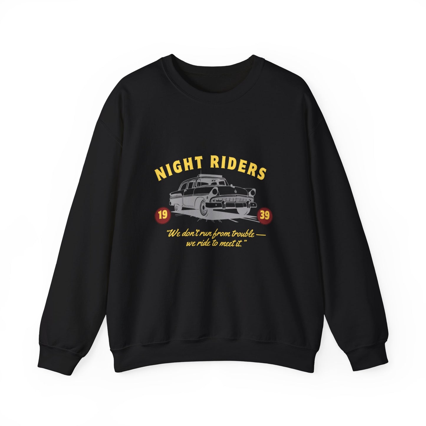 Night Riders Crewneck Sweatshirt - Vintage Car Design for Adventure Lovers