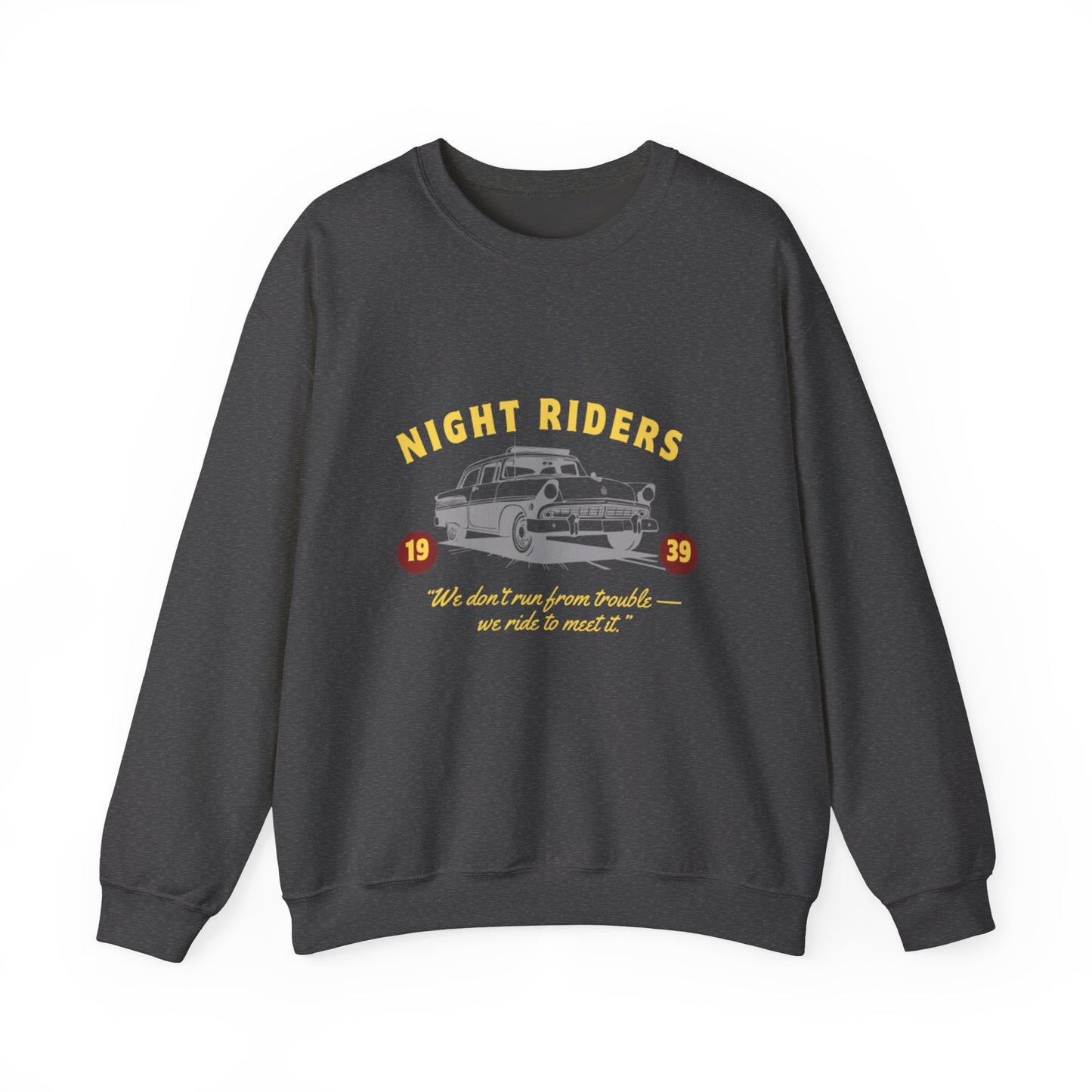 Night Riders Crewneck Sweatshirt - Vintage Car Design for Adventure Lovers